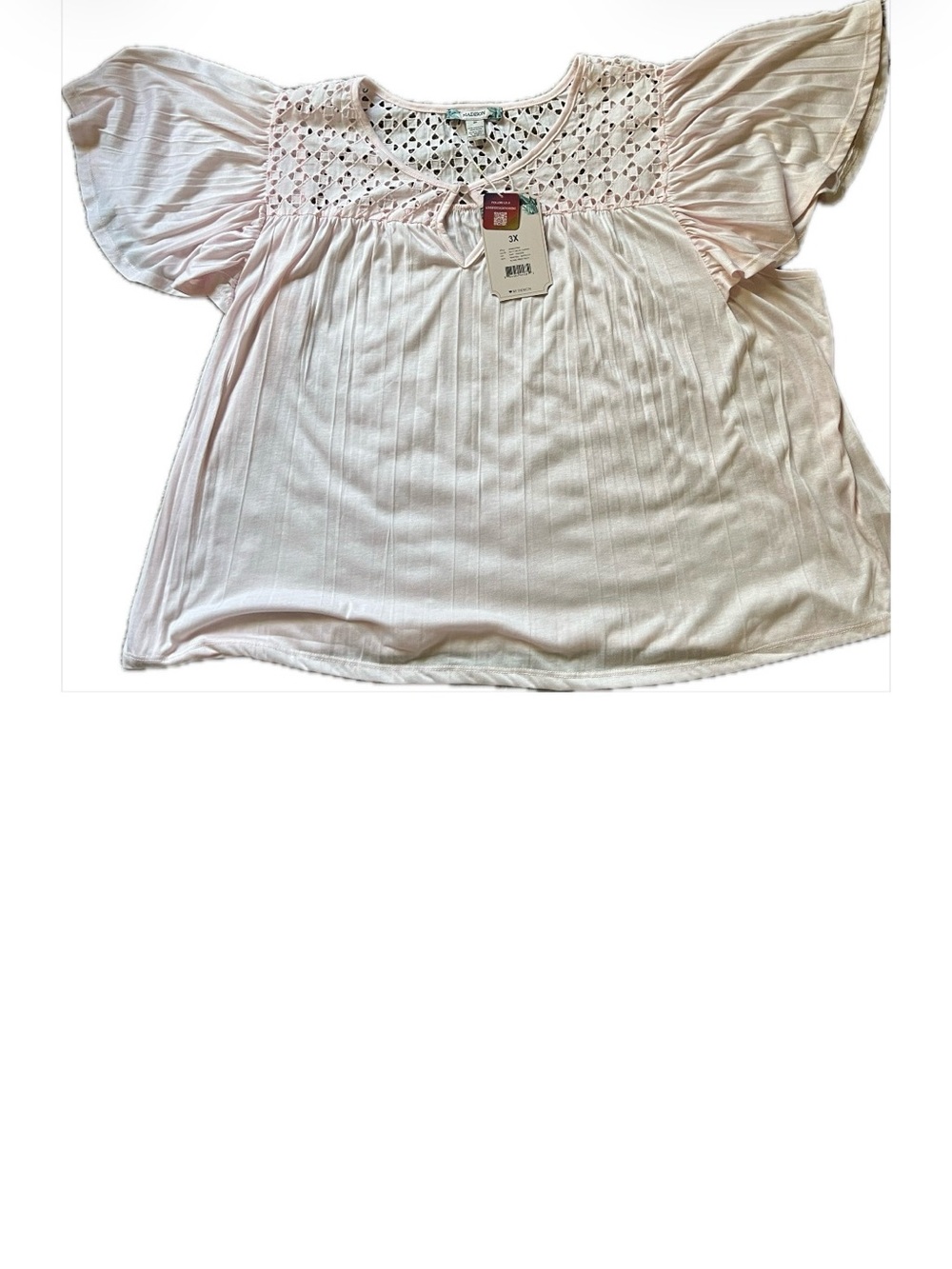 Madison Light Pink Crochet Yoke Flutter Sleeve Tunic